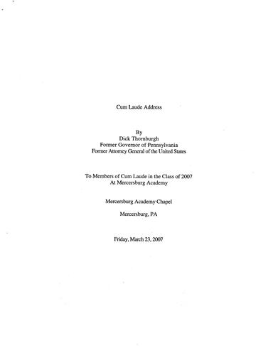Cum Laude Address: Mercersburg Academy, Mercersburg, PA