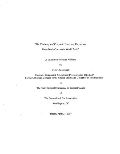 "Challenges of Corporate Fraud & Corruption: From WorldCom to World Bank" International Bar Association Conference, Washington, D.C.
