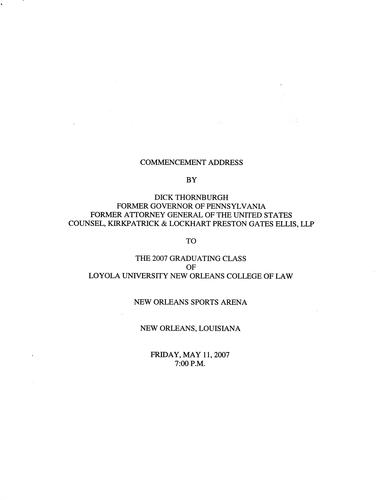 Commencement Address: Loyola University, New Orleans College of Law, New Orleans, LA