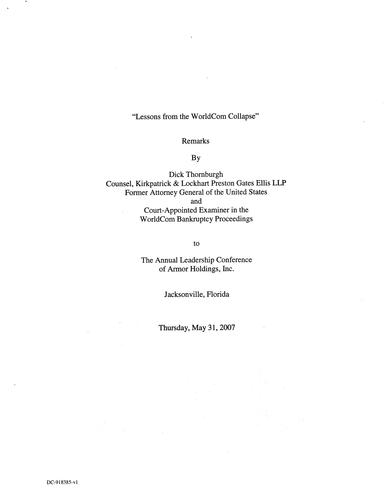 "Lessons from the WorldCom Collapse" Leadership Conference of Armor Holdings, Inc.