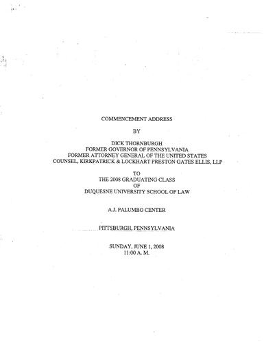 Commencement Address: Duquesne University School of Law, Pittsburgh, PA