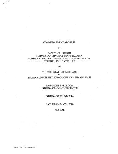 Commencement Address: Indiana University School of Law, Indianapolis, IN