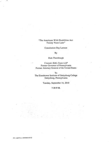 "The Americans with Disabilities Act: Twenty Years Later" Eisenhower Institute of Gettysburg College, Gettysburg, PA