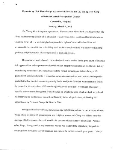"Memorial remarks for D. Young Woo Kang" Korean Central Presbyterian Church, Centreville, VA