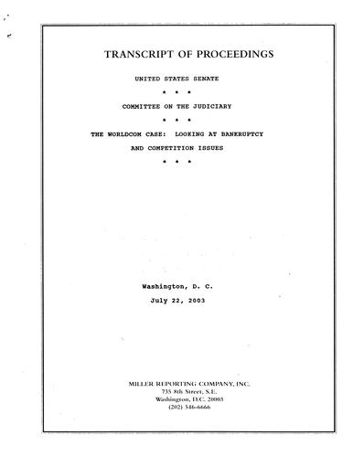 "The World Com Case": Testimony US Senate Judiciary Committee