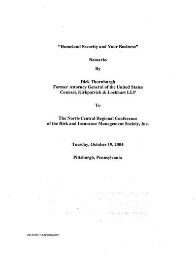 "Homeland Security and Your Business," Risk & Insurance Management Society