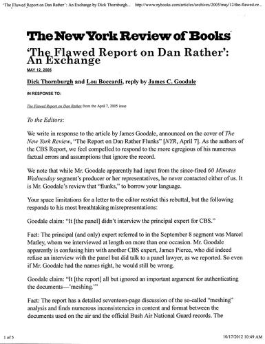 "Response to 'The Flawed Report on Dan Rather'", New York Review of Books, Letter to Editor