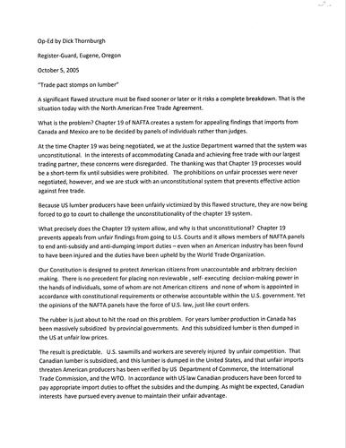 "Trade pact stomps on lumber", Register-Guard, Eugene, Oregon