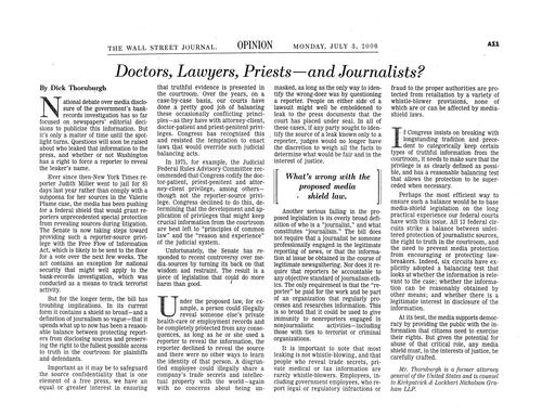 "Doctors, Lawyers, Priests - and Journalists?", Wall Street Journal
