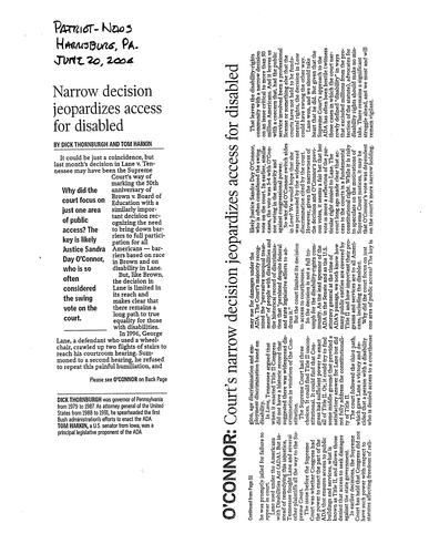 "Narrow decision jeopardizes access for disabled," Patriot-News, Harrisburg, by Thornburgh and Tom Harkin