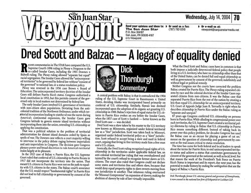 "Dred Scott and Balzac - A legacy of equality denied," San Juan Star