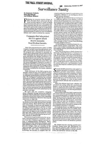 "Surveillance Sanity," Wall Street Journal, by Thornburgh and Benjamin Civiletti and William Webster