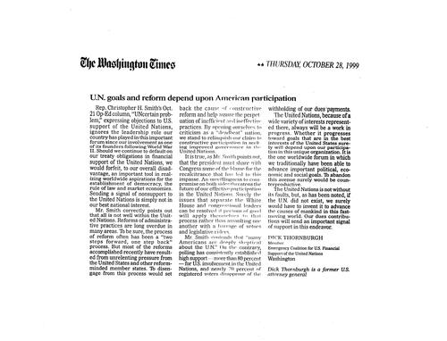 "U.N. goals and reform depend upon American participation," Washington Times