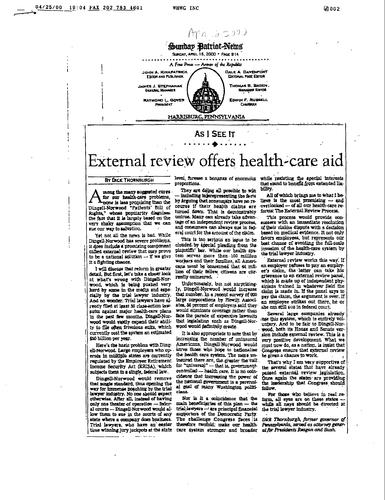 "External review offers health-care aid," Sunday Patriot-News