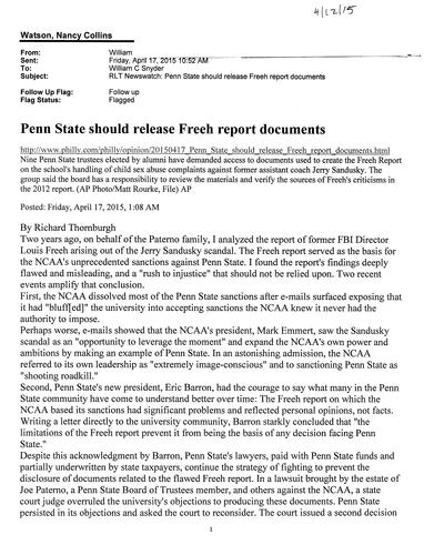 "Penn State should release Freeh report documents, AP article