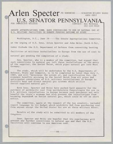 Senate Appropriations Committee bans concessions to use of natural gas at U.S. military facilities in Europe before pending outcome of study