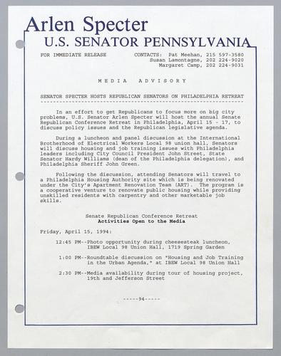 Senator Specter hosts Republican Senators on Philadelphia retreat