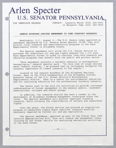 Senate approves Specter amendment to fund forestry research