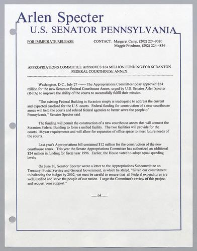 Appropriations committee approves $24 million funding for Scranton federal courthouse annex