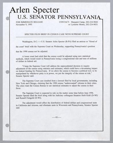 Specter files brief in census case with Supreme Court
