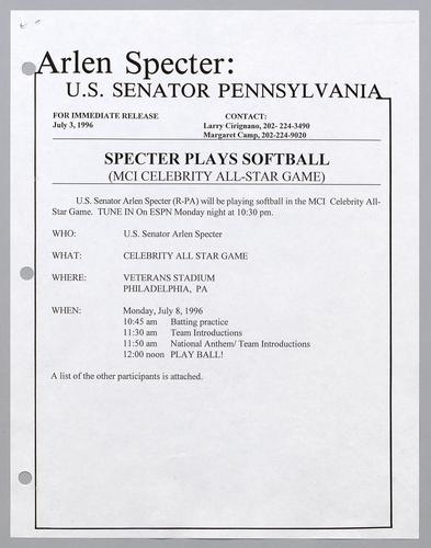 Specter plays softball