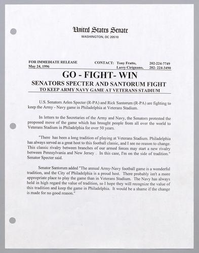 Senators Specter and Santorum fight to keep Army-Navy game at Veterans Stadium