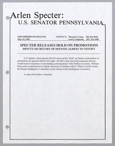 Specter releases hold on promotions