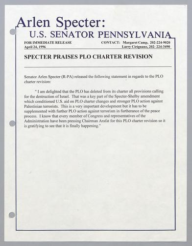 Specter praises PLO charter revision