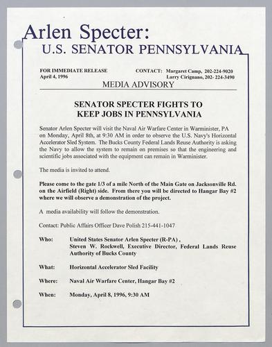 Senator Specter fights to keep jobs in Pennsylvania