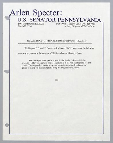 Senator Specter responds to shooting of FBI agent