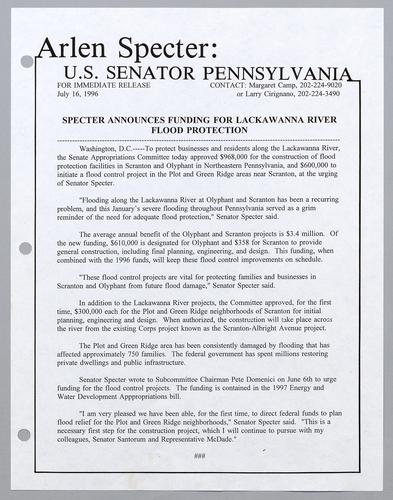 Specter announces funding for Lackawanna River flood protection