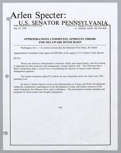 Appropriations Committee approves $500,000 for Delaware River Basin