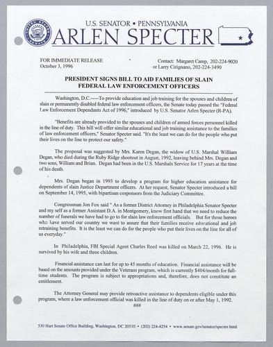President signs bill to aid families of slain law enforcement officers
