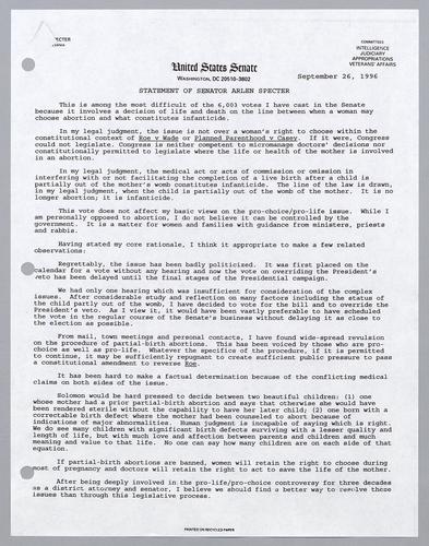 Statement of Senator Specter