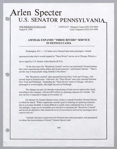 Amtrak expands "Three Rivers" service in Pennsylvania
