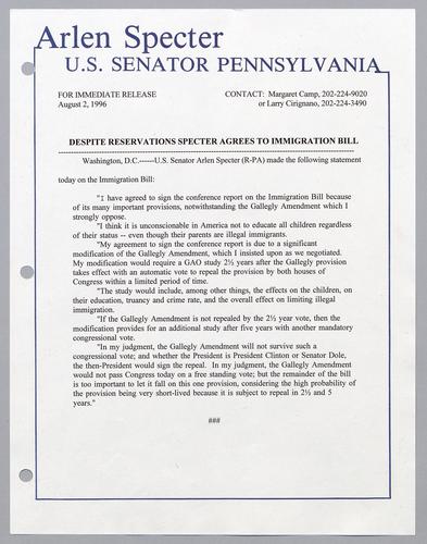 Despite reservations, Specter agrees to immigration bill