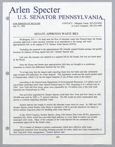 Senate approves waste bill