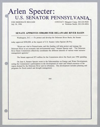 Senate approves $500,000 for Delaware River Basin