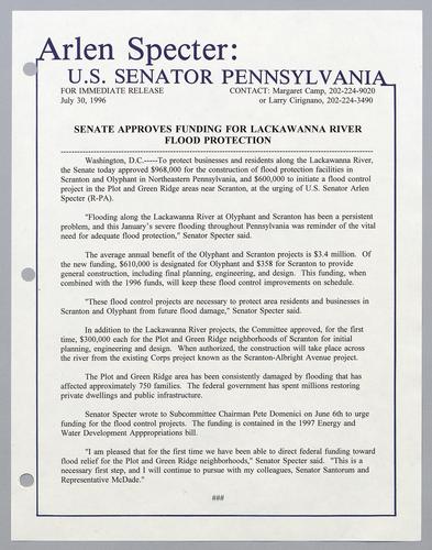 Senate approves funding for Lackawanna River flood protection