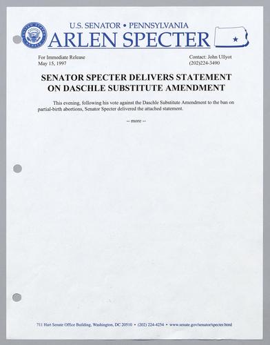 Senator Specter delivers statement on Daschle substitute amendment