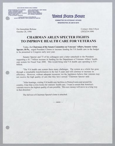 Chairman Arlen Specter fights to improve health care for veterans