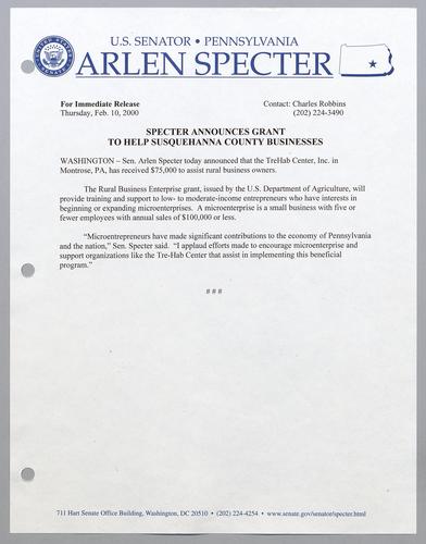 Specter announces grant to help Susquehanna County businesses