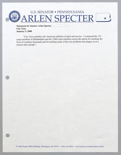 Statement by Senator Arlen Specter: City Year