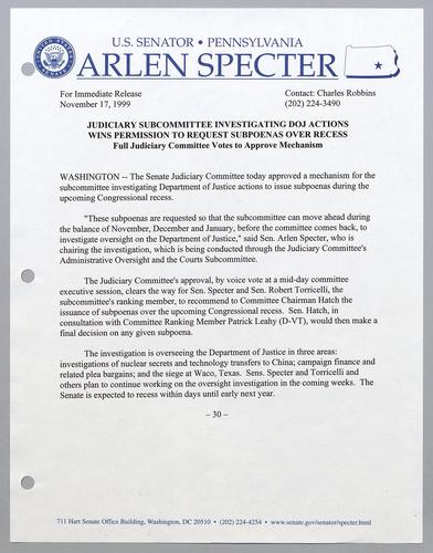 Judiciary subcommittee investigating DOJ actions wins permission to request subpoenas over recess
