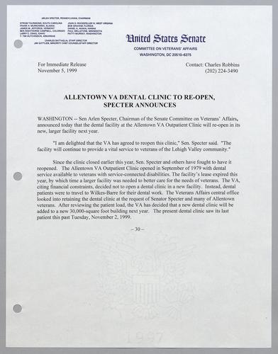 Allentown VA dental clinic to reopen, Specter announces