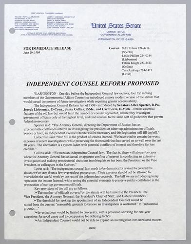 Independent counsel reform proposed