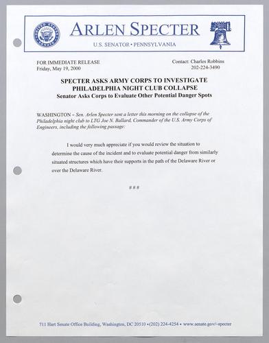 Specter asks Army Corps to investigate Philadelphia night club collapse