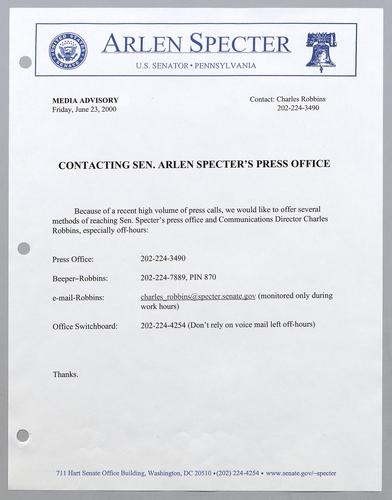 Contacting Senator Arlen Specter's press office
