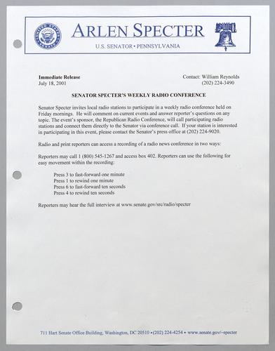 Senator Specter's weekly radio conference