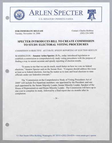 Specter introduces bill to create commission to study electoral voting procedures